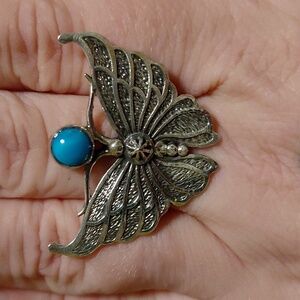 Silver Butterfly Statement Ring with Turquoise Accent Stone